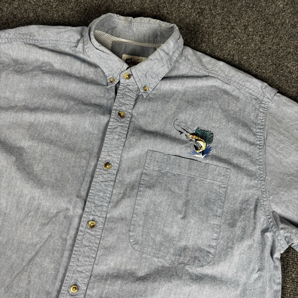 Vintage World Wide Sportsman Marlin Button Up Shirt Men's Size XL Blue